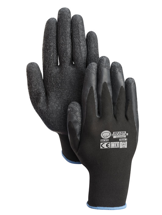 GLOVE POLYESTER BLACK 13;G BLACK CRINKLE LATEX PA - Latex, Supported
